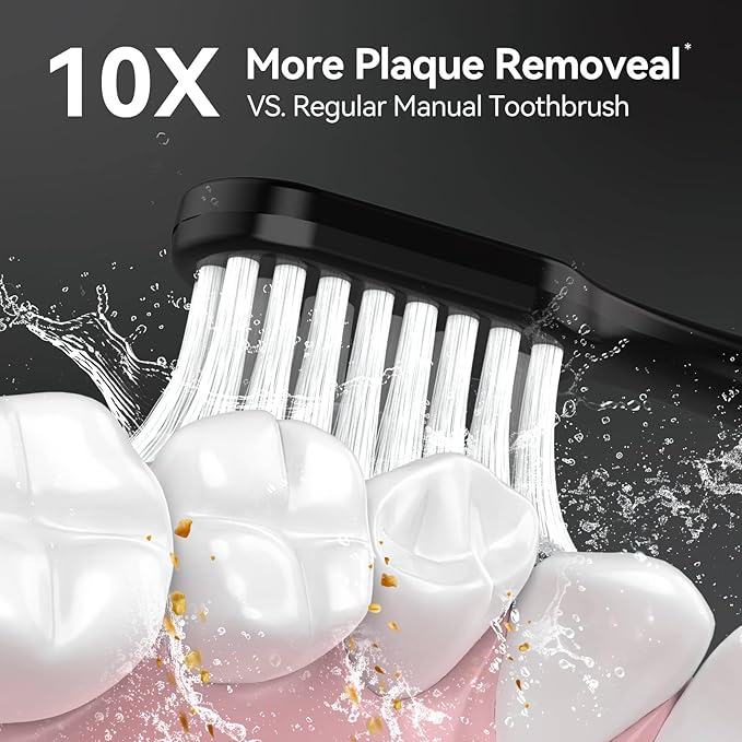 SEAGO Electric Toothbrush for Adults with Pressure Sensor Sonic Toothbrushes Holder Wall Mounted 30 Days Battery Life 5 Cleaning Modes 8 Replacement Heads Timer &amp IPX7 Waterproof (Black Midd