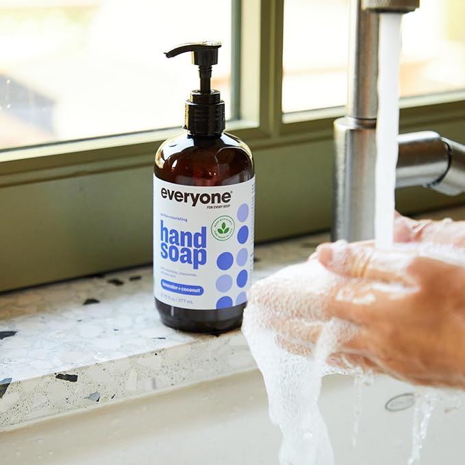 Everyone 3-in-1 Soap Body Wash Bubble Bath Shampoo 32 Ounce (Pack of 2) Lavender and Aloe &amp Liquid Hand Soap 12.75 Ounce (Pack of 3) Lavender and Coconut Plant-Based Cleanser
