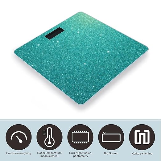 Smart Scale for Body Weight Digital Bathroom Weighing Scale Energy Saving Scale Teal Blue Glitter Sparkle Texture