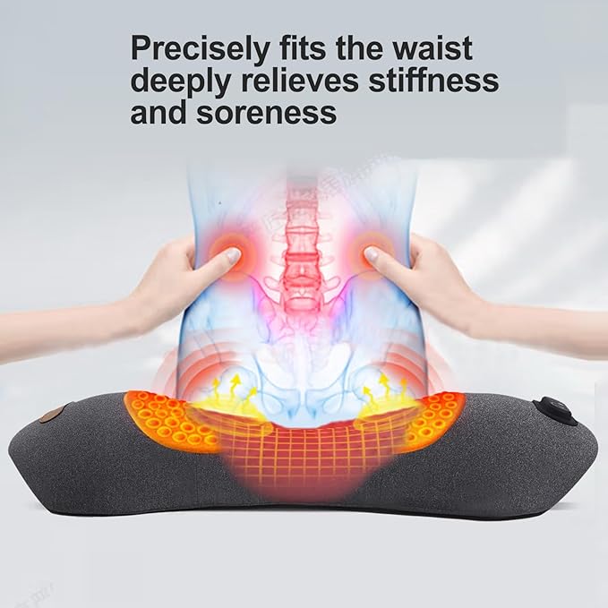 3 in 1 Back Massager Electric Lumbar Support Pillow Heat Vibration Massage Lower Back Spine Decompression Device Dark Gray
