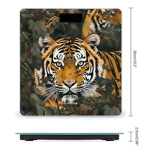 Camouflage Tiger Digital Bathroom Scale for Body Weight with High Precision Digital Weighing Scale with BMI Clear LCD Display and Step-On Measures Weight Up to 180kg