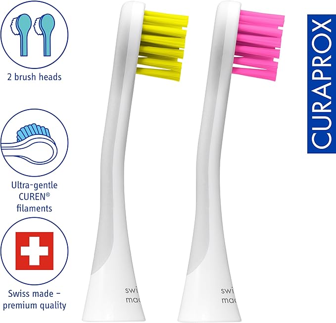 Curaprox Hydrosonic Brush Heads Rainbow Sensitive Duo – for Gentle Gum Care &amp Effective Plaque Removal | Yellow/Pink 2-Pack | Compatible with All Curaprox Sonic Models | Swiss Made