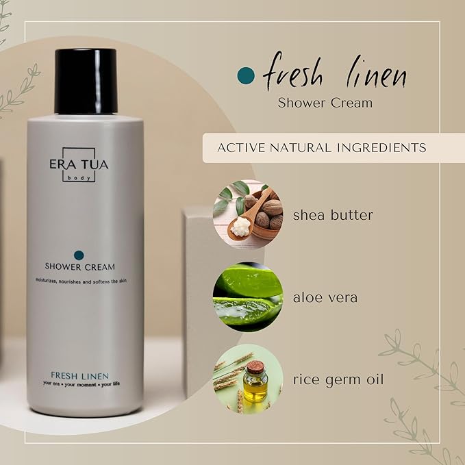 Fresh Linen Shower Cream | Dutch Made &amp Formulated | Natural Vegan Paraben Free &amp Cruelty Free| Hydrating Body Wash for All Skin Types |sulfate Silicone free | Jasmine &amp Rose Scent | 200