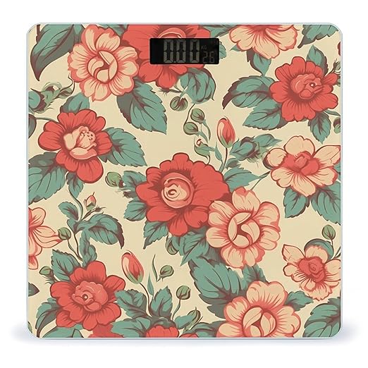 Retro Flower Scale for Body Weight Precision Bathroom Weighing Scales with Back Lit LCD Display Sturdy Tempered Glass Body Weight Scales Digital Bathroom Scale 400lb