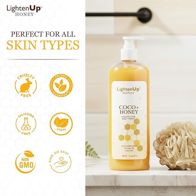 OMIC Lighten-Up LightenUp Honey Shower Gel – 33.8 Fl Oz / 1000ml - Natural Shower Gel Cruelty Free Premium Honey Extract with Shea Butter
