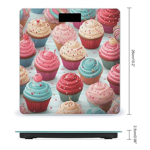 Colorful Sweet Lollipop Cupcake Donut Bathroom Scale Large LCD Backlight Display Digital Scale Rounded Corners Body Scales Automatic Power On/Off Bathroom Scales for Home Bedrooms