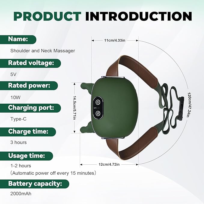 Neck Massager with Fingers Green Neck and Back Massager with Hand for Pain Relief Deep Tissue Hand Massager with Heat and Compression Bionic Electric 4D Kneading Thera Palm Massage