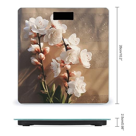 A Peach Blossom Bathroom Scale Automatic Power On/Off Body Scales LCD Backlight Display Square Digital Scale Rounded Corners Bathroom Scales for Home Bedrooms