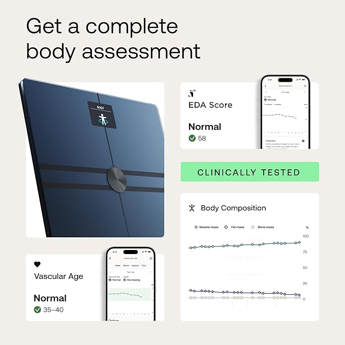 WITHINGS Body Comp - Scale for Body Weight and Complete Body Analysis Wi-Fi &amp Bluetooth Baby Digital Scale Accurate Visceral Fat Heart Health Scales Compatible with Apple