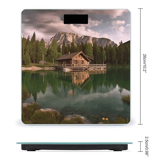 Lake and Wood Cottage Digital Bathroom Scale for Body Weight Weighing Scale with Backlit LCD Display High Precision Measurements &amp Measures Weight Up to 180kg