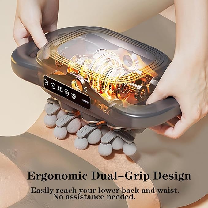 28-Head Deep Tissue Massager with Red Light Therapy Dual-Handle Percussion Massage Gun for Full Body Pain Relief 13800 RPM High Power 9 Speeds Type-C Rechargeable for Back Legs Foot