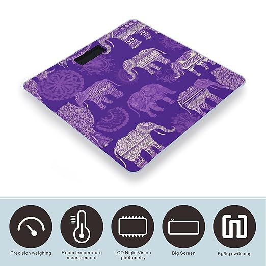 Purple Elephant Bathroom Scale for Body Weight LCD Display Digital Bathroom Scale Tempered Glass Bathroom Weight Scales Fashion Smart Scales for Home Bedroom 400 Lb