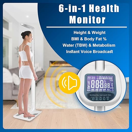 Medical Digital Physician Scale with Built-in Height Rod 500 lb Capacity Height and Weight Scale kg/lb Unit Switch BMI Measurement Professional Scale for Doctor Office Clinic Home &amp Gym