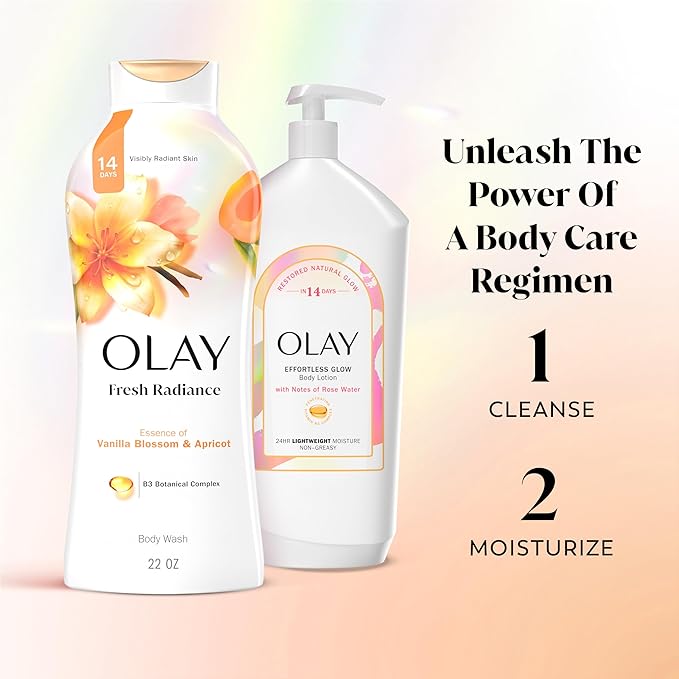 Olay Body Wash for Women Fresh Radiance Refreshing &amp Renewing Made with Plant Based Cleansers B3 Botanical Complex For All Skin Types Vanilla Blossom &amp Apricot Scent 22 fl oz (Pack of 4