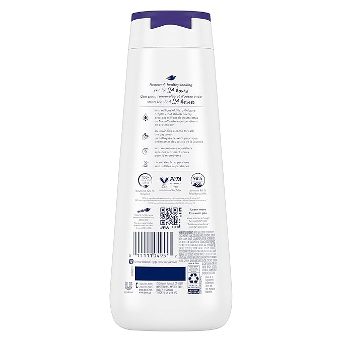 Dove Body Wash Unwinding Blueberry &amp Moon Milk 4 Count for Renewed Healthy Looking Skin Moisturizing Gentle Skin Cleanser with 24hr Renewing MicroMoisture 20 oz