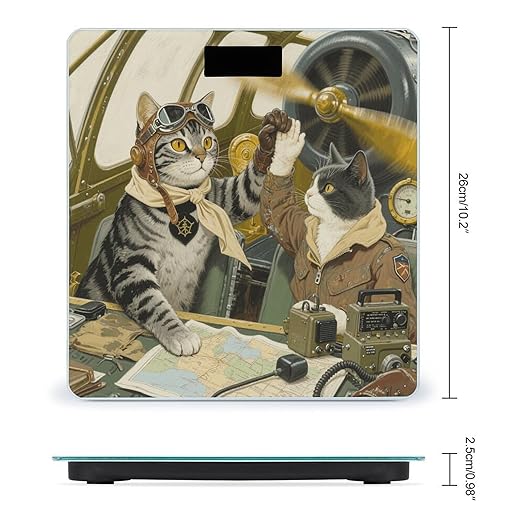Cat in Vintage Plane Scale for Body Weight Sturdy Tempered Glass Weighing Scales with LCD Display Accurate Digital Bathroom Scale Convenient Body Fat Smart Scales Easy Read