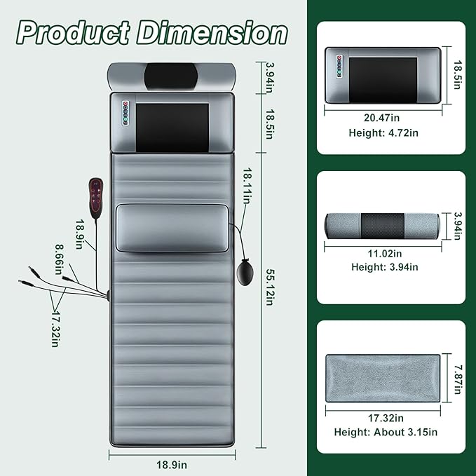 Full Body Massage Mat with Heat 10 Motors Vibration Massage Chair Pad with 3 Timer Settings Multifunctional Full Body Relaxation Seat Back Massager for Indoor Bed Sofa Chair