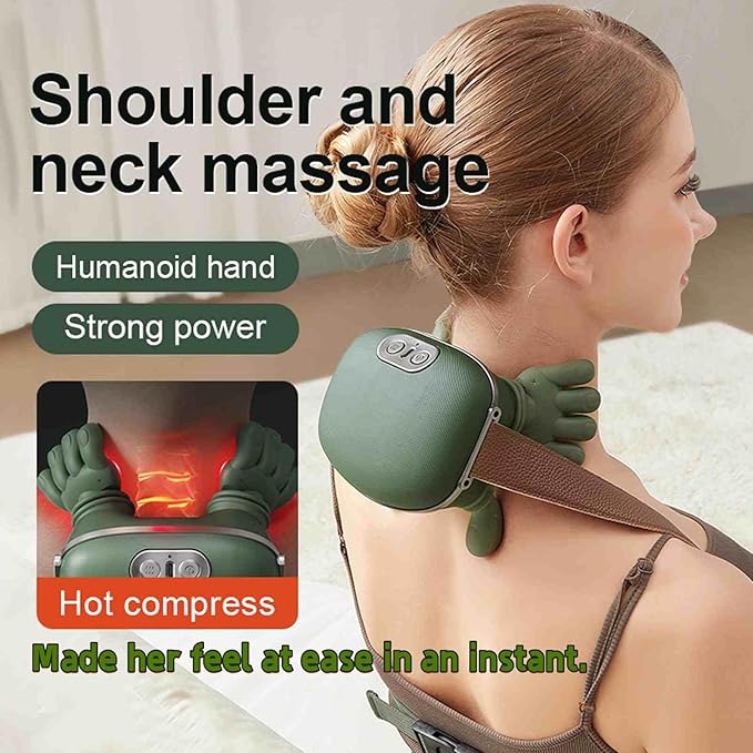 Bionic Heated Massager Master Tissue Shiatsu Electric Massage for ShoulderMassage Neck with 4D Kneading Ergonomic Hand-Like Design for a Professional-Grade Soothing Experience (Green)