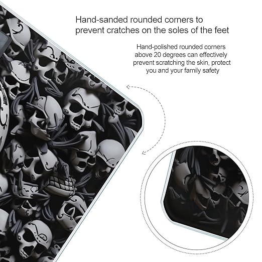 Black and White Skulls Weight Scale Large Bathroom Scales Digital Weight with Bright LED Display Non Slip Automatic Weighing Scale Fashion Weighing Machine for Body