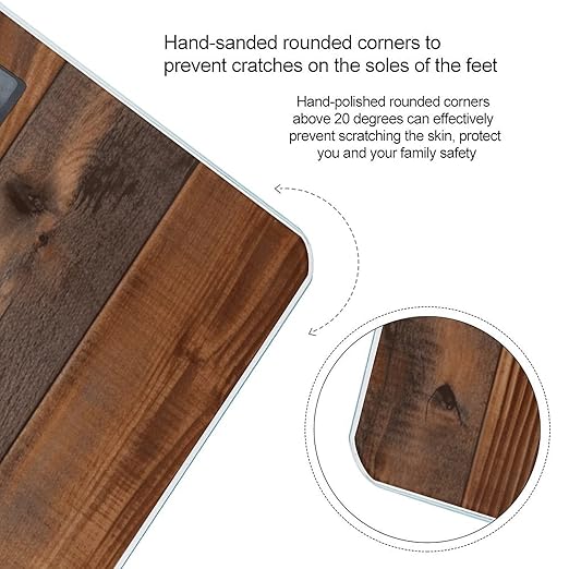 Brown Wooden Scale for Body Weight Sturdy Tempered Glass Weighing Scales with LCD Display Accurate Digital Bathroom Scale Convenient Body Fat Smart Scales Easy Read
