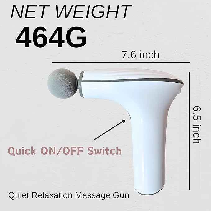 Deep Tissue Massage Gun Portable Percussion Muscle Massager with Four Interchangeable Heads Useful for Athletes Gym Office (White)