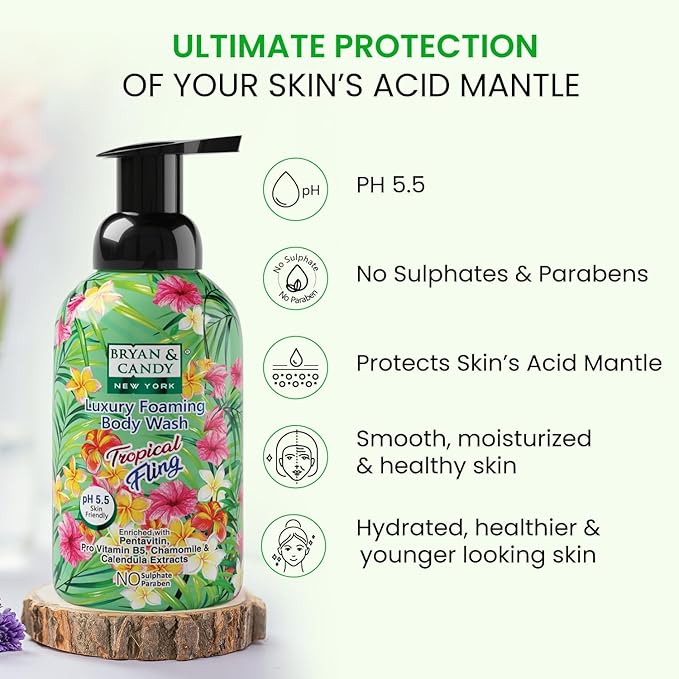 Luxury Foaming Body Wash with Pentavitin Pro Vit B5 Argan Oil Skin Friendly pH 5.5 All Skin Types 400 Ml (Tropical Fling)