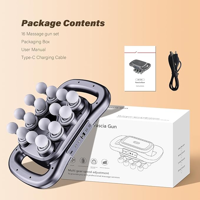 16 Head Massage Gun Deep Tissue 2026 Upgrade Back Muscle Massager with 9 Modes &amp 9 Intensities2600mAh6H Runtime Quiet Percussion Massager for Legs Waist Back Muscle Pain Relief