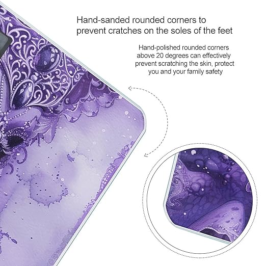 Purple Gradient Texture Bathroom Scale for Body Weight LCD Display Digital Bathroom Scale Tempered Glass Bathroom Weight Scales Fashion Smart Scales for Home Bedroom 400 Lb