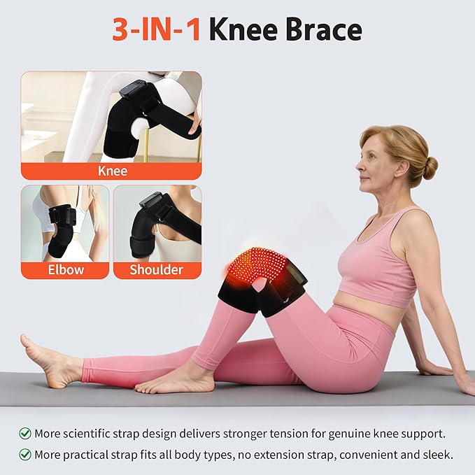 Knee Massager with Heat and Red Light Therapy for Pain Relief: Cordless Heated Knee Brace V6.0[2025 Upgraded] - Infrared Heat and Vibration Massage