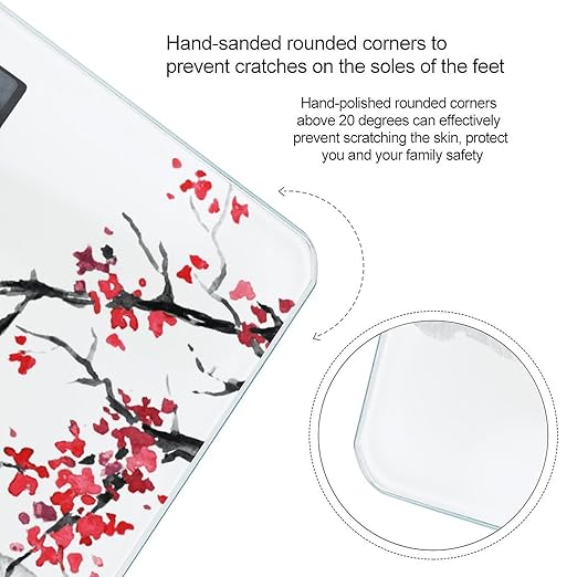 Japanese Watercolor Cherry Flowers Art Smart Square Scale with Digital Display for Bathroom Scale
