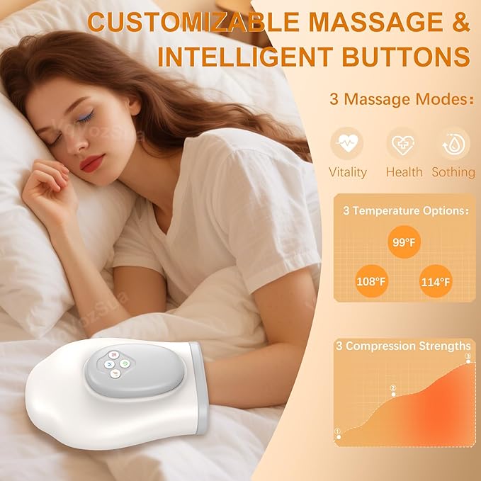 Full Hand Massager with Heat and Compression for Arthritis and Carpal Tunnel Adjustable Hand Massage、 Temperatures、 Compression Models Blood Circulation Pain Therapy Relax Relief Glove Gift