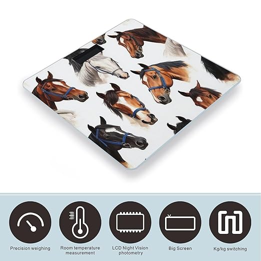Women's Fashion Automatic Switch Digital Bathroom Weighing Scale Smart Scale Animal Wild Horse Painting
