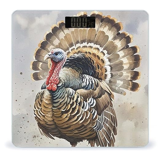 Meleagris Gallopavo Bathroom Scale for Body Weight Bathroom Weighing Scales with Back Lit LED Display Sturdy Tempered Glass Body Weight Bathroom Scale 400lb Weighing