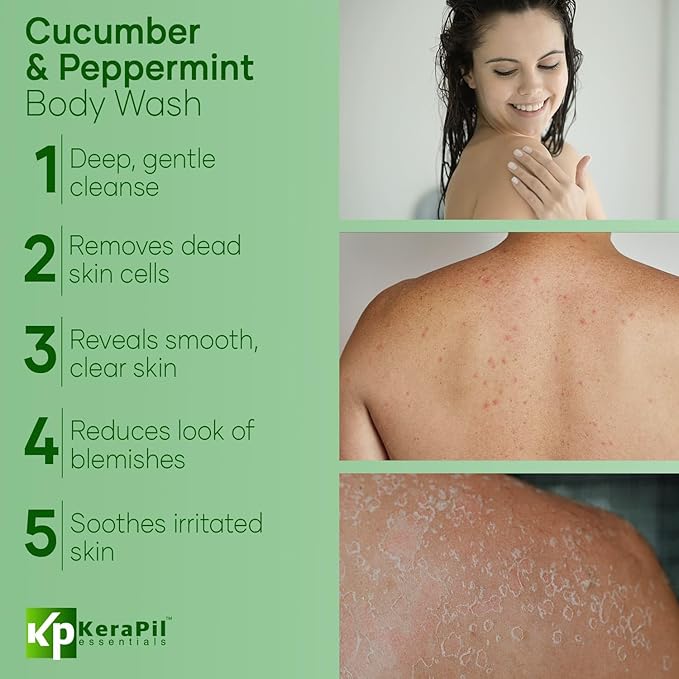 Exfoliating Body Wash with Salicylic Acid - No Dry Out Gentle Exfoliates Rough and Bumpy Skin Body Acne Wash BHA &amp AHA - Cucumber and Mint Salicylic Acid Body Wash - (16 fl oz x 2)