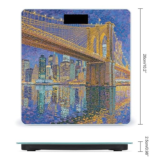 Brooklyn Bridge Dot Lights Scale for Body Weight Sturdy Tempered Glass Weighing Scales with LCD Display Accurate Digital Bathroom Scale Convenient Body Fat Smart Scales Easy Read