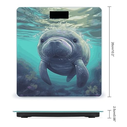 Cute Sea Animal Manatee Bathroom Scale for Body Weight Bathroom Digital Electronic Weighing Scale with Back Lit LED Display Sturdy Tempered Glass Weight Watchers Scales 400lb