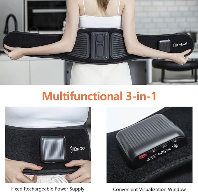 Lower Back Massager Belt with Four Modes Heating &amp Massage &amp Red Light Ergonomic Support Massage Belt with Timer Portable Cordless Heating Pad for Back Relieve Pain Battery-Powered