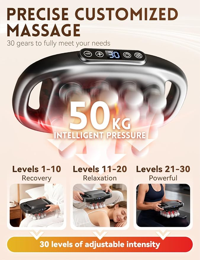 Veloreva Massager 2026 New 16 Head Massage Gun Deep Tissue 3 Modes 30 Speeds &amp 50kg Thrust Pro Neck Massager with Long-Lasting Battery Quiet Cordless for Neck Waist Body Muscle (8-Head)