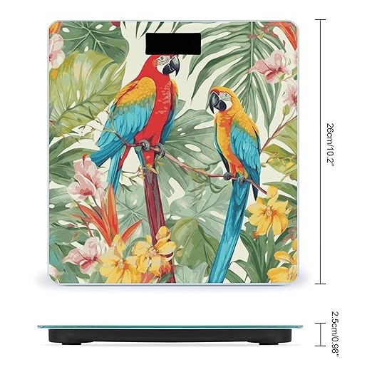 Tropical Plants and Parrots Bathroom Scale Weight Scale for Body WeightHighly Accurate Digital Weighing Machine Clear LED Display Digital Bathroom Body Scale 400lb/182kg