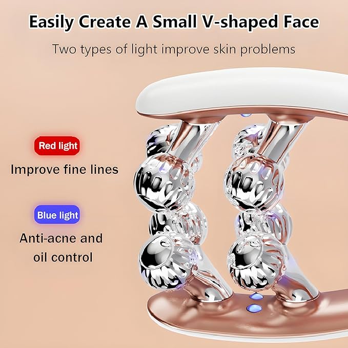 Face Massager and Neck Massager for Women 8-Roller EMS Facial Massager Tool Face Roller with Red Blue Light Electric Lymphatic Drainage Massager Face for V-Line Contouring and Skin Firming