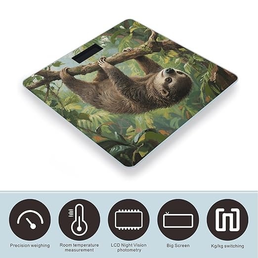 Lazy Sloth Bathroom Scale for Body Weight Bathroom Digital Electronic Weighing Scale with Back Lit LED Display Sturdy Tempered Glass Weight Watchers Scales 400lb