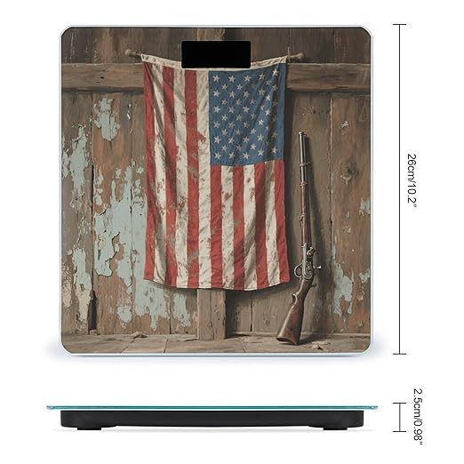 Rustic American Flag Bathroom Scale for Body Weight Bathroom Digital Electronic Weighing Scale with Back Lit LED Display Sturdy Tempered Glass Weight Watchers Scales 400lb