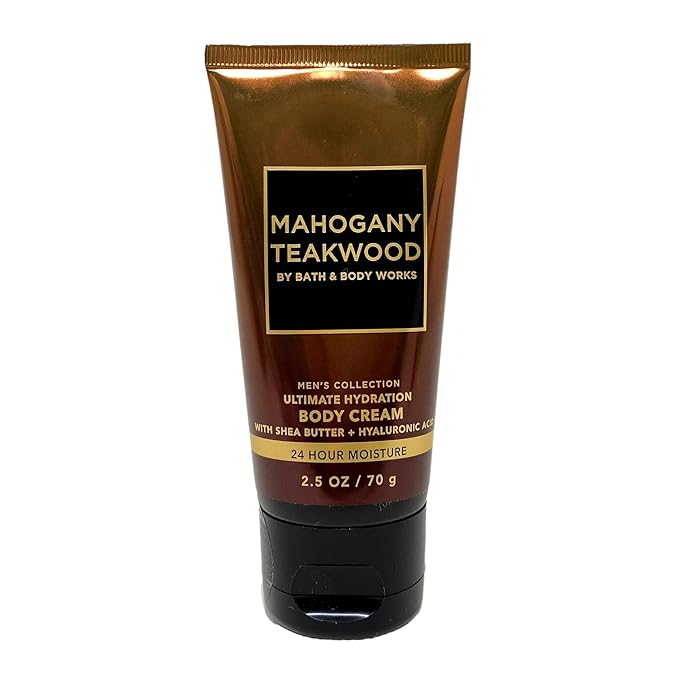 Bath &amp Body Works Men's Collection Mahogany Teakwood Body Cream and 3-in-1 Hair Face &amp Body Wash Bundle with a Natural Oats Sample Soap - Travel Size