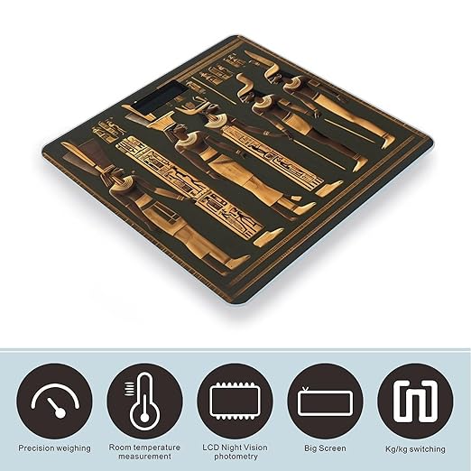 Digital Bathroom Scale for Body Weight Scale with Bright LCD Display High Accuracy Step-On Technology Auto On/Off Ancient Egyptian Hieroglyph Digital Scales 400 Lbs /180kg