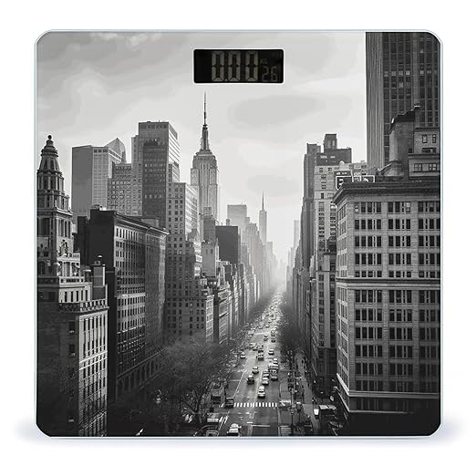 Black and White New York Scale for Body Weight Precision Bathroom Weighing Scales with Back Lit LCD Display Sturdy Tempered Glass Body Weight Scales Digital Bathroom Scale 400lb