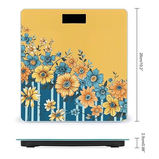 Yellow and Blue Floral Scale for Body Weight Digital Bathroom Scale Accurate Smart Weight Scales with Large Display Weighing Machine High Precision Scales