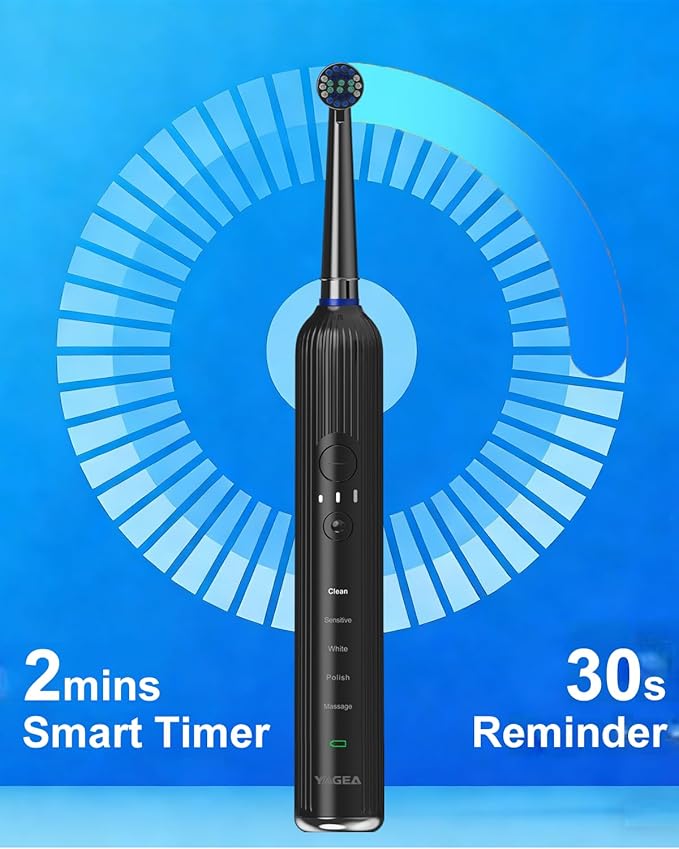 Rotating Electric Toothbrush for Adults with 8 Brush Heads Travel Case 5 Modes Rechargeable Power Toothbrush with Smart TimerUSB-C Charge 50-Day Battery Life 3 Intensity R05(Black)