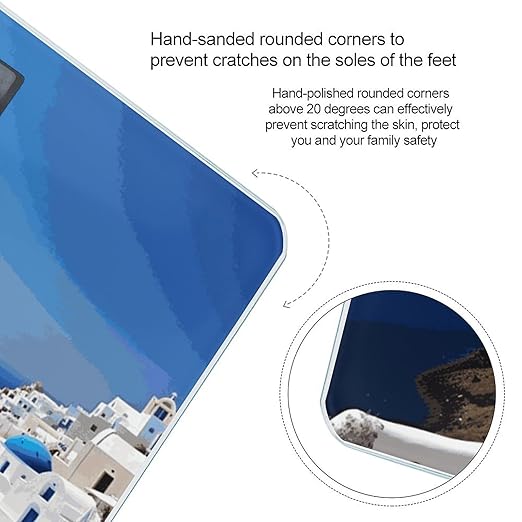 Santorini Greek Island Sea View Scale for Body Weight Sturdy Tempered Glass Weighing Scales with LCD Display Accurate Digital Bathroom Scale Convenient Body Fat Smart Scales Easy Read
