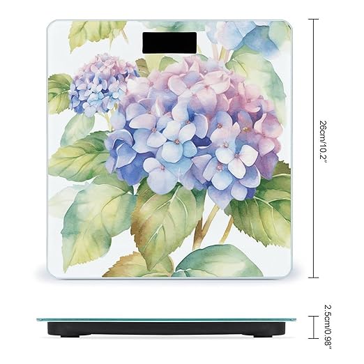 Hydrangea Watercolor Bathroom Scale for Body Weight LCD Display Digital Bathroom Scale Tempered Glass Bathroom Weight Scales Fashion Smart Scales for Home Bedroom 400 Lb