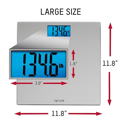 Taylor Digital Scales for Body Weight High 400 LB Capacity Brushed Stainless Steel Thin Glass Platform Unique Blue LCD Durable Platform 11.8 x 11.8 Inches Stainless Steel